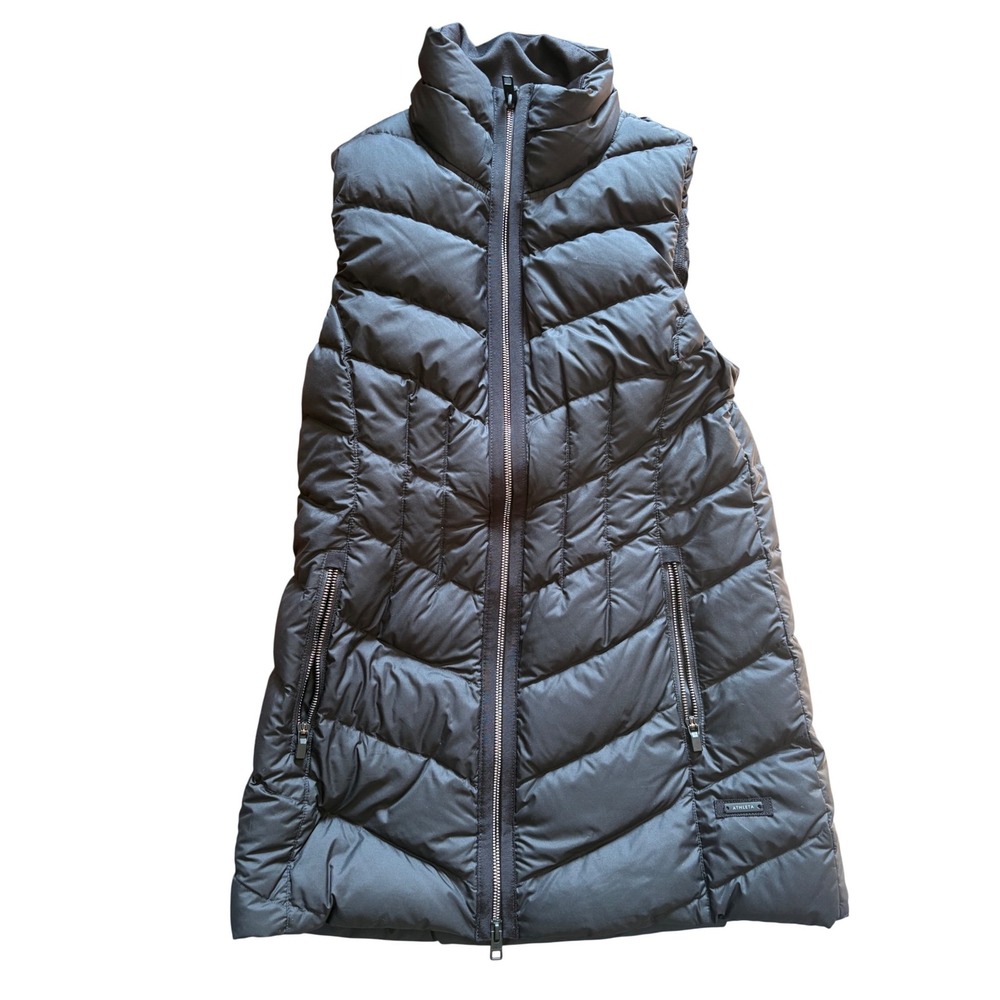 Athleta Downieville Down Vest Black Puffer Chevron Quilted XS 869615-00